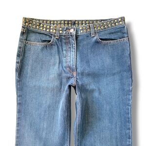 J. Crew Y2K Mid Rise Full‎ Length Extra Tall Straight Cut Leg Gold Studded Jeans